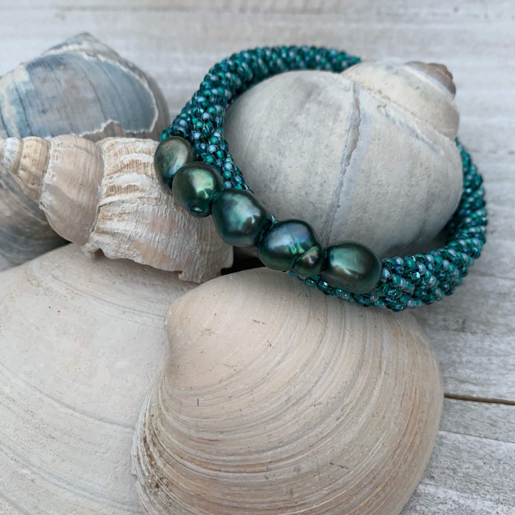 Seed Bead And Pearl Crocheted Bracelet